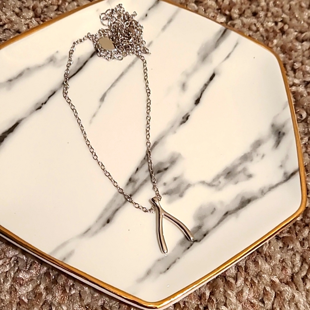 Stirling silver lucky wishbone necklace